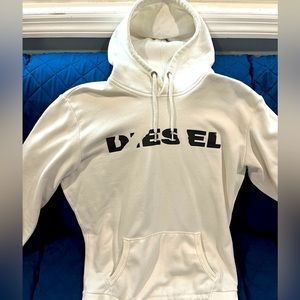 Diesel Men's White M-Agnes Bro Logo Fleece Lined Pullover Hoodie